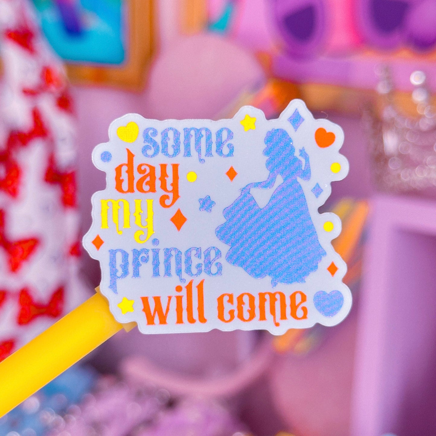 Glitter Waterproof Sticker - Some Day My Prince Will Come (Snow White)