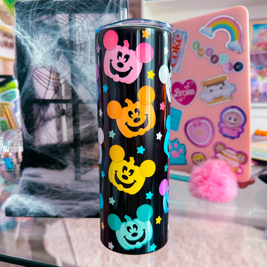 20oz Stainless Steel Skinny Tumbler FULL WRAP -  Rainbow Pumpkins