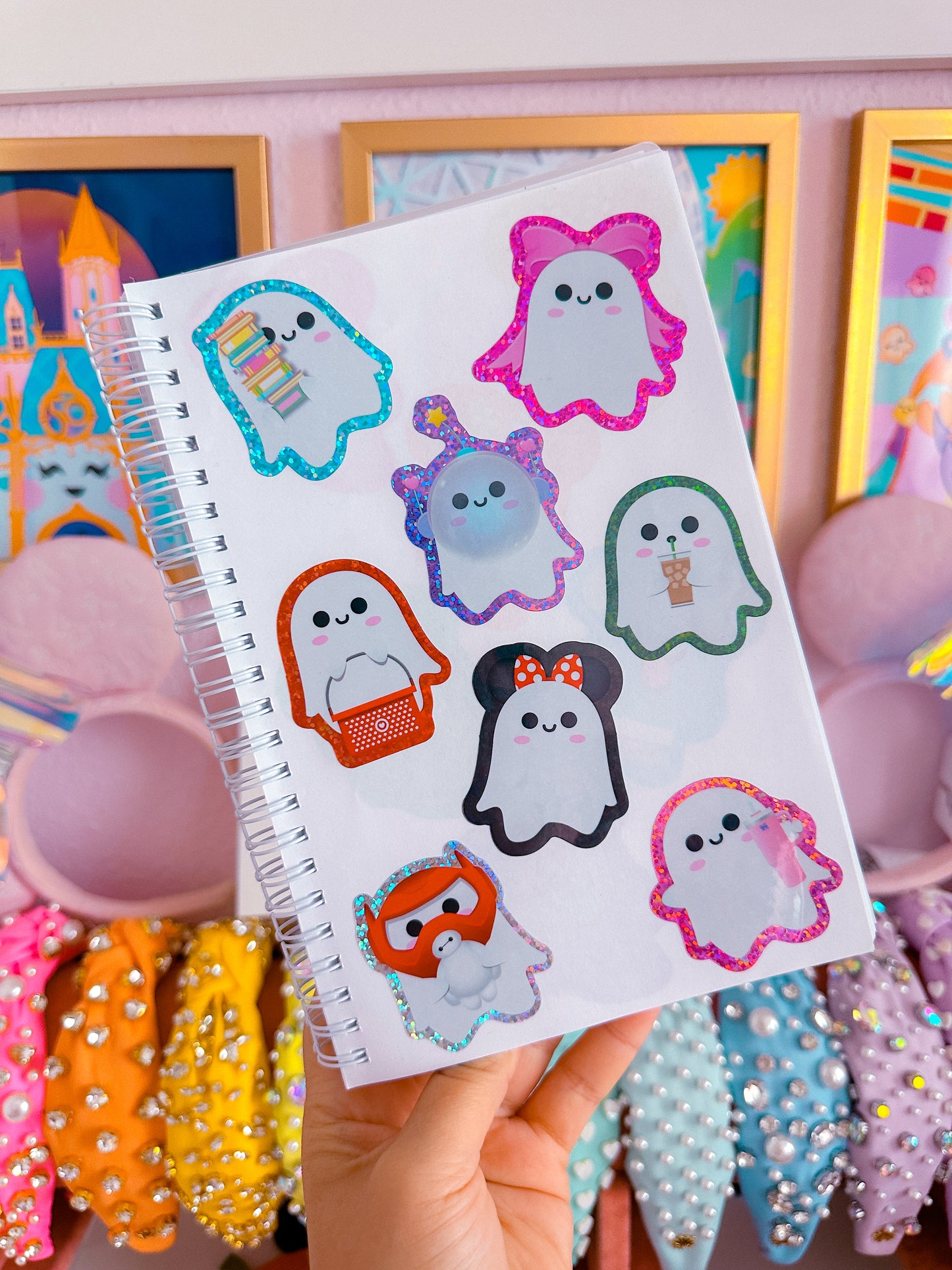 Glitter Waterproof Sticker - Water Cup Ghostie (Pink)