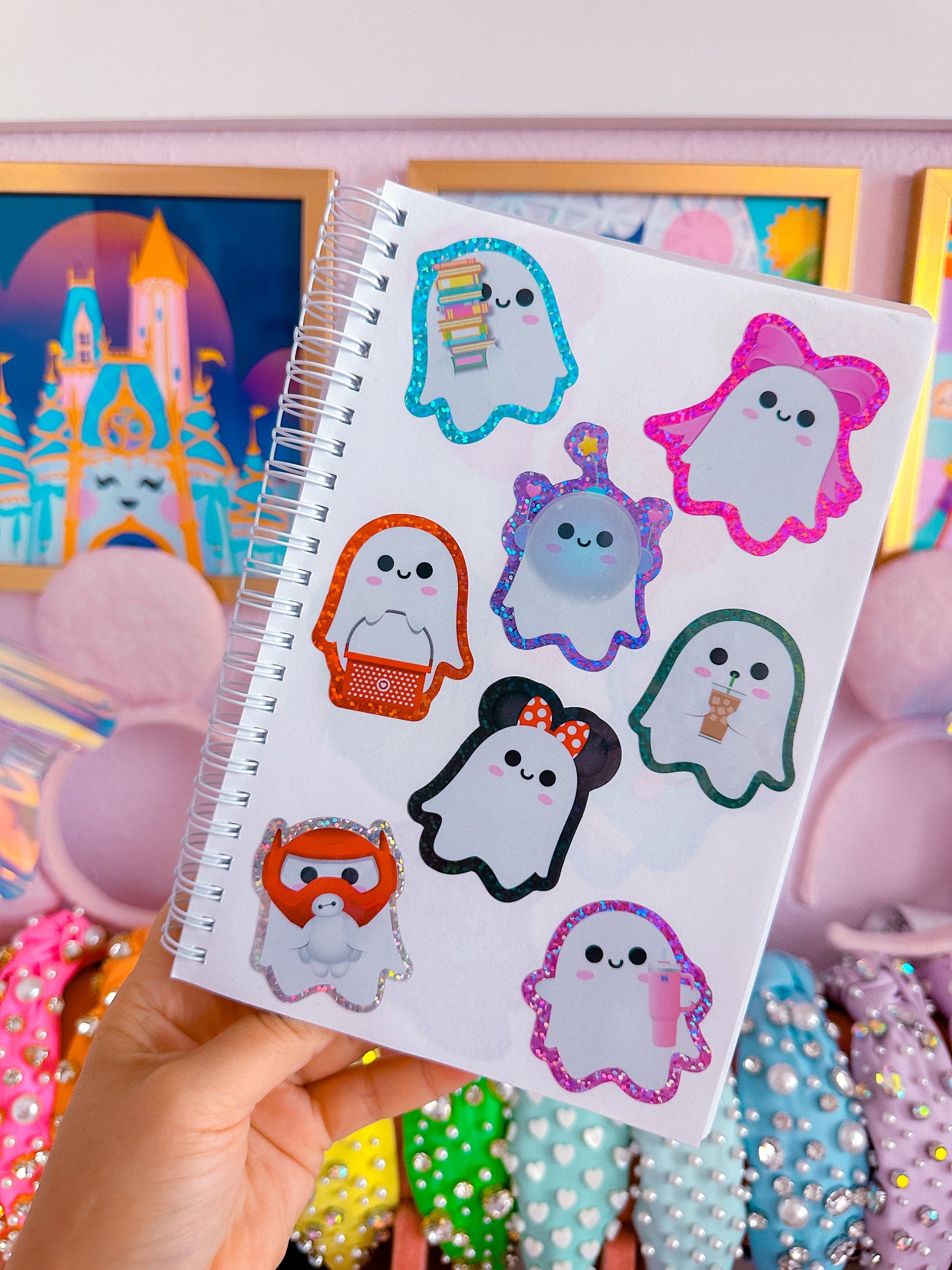 Glitter Waterproof Sticker - Shopping Basket Ghostie (Red)