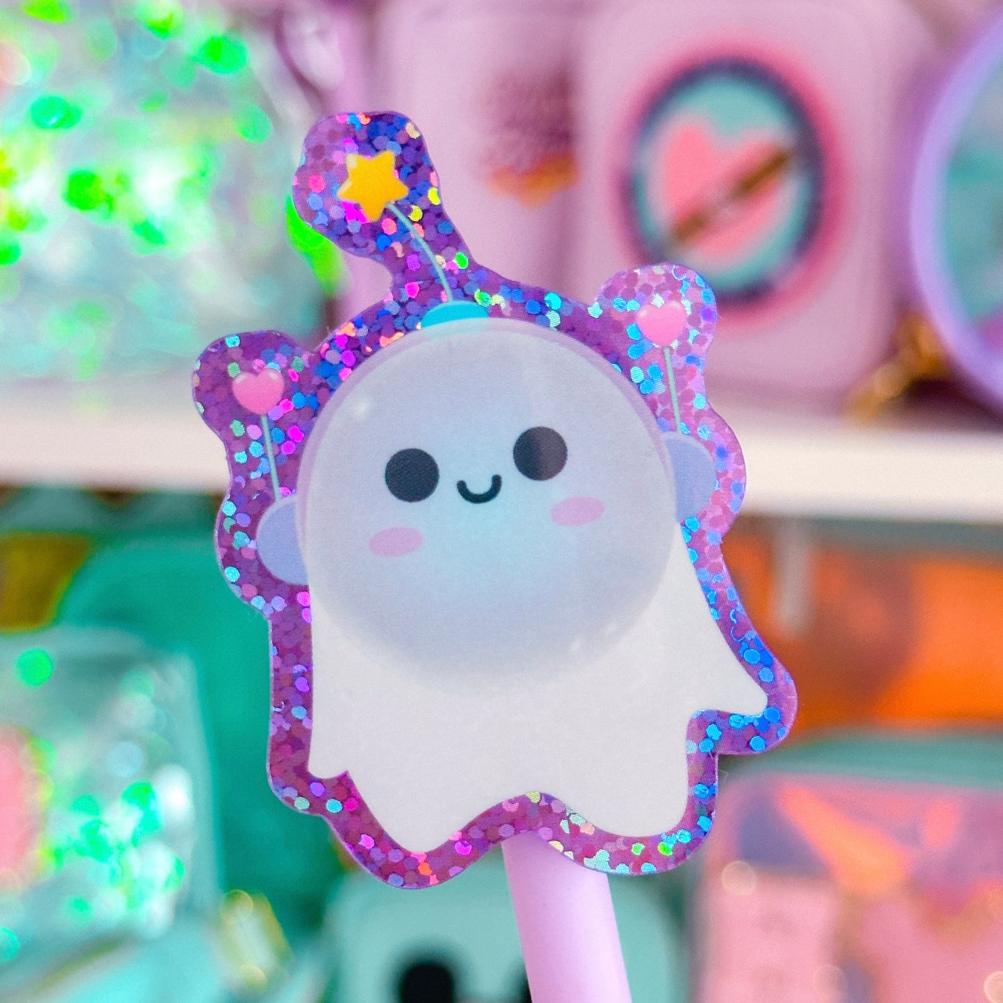 Glitter Waterproof Sticker - Space Ghostie (Purple)