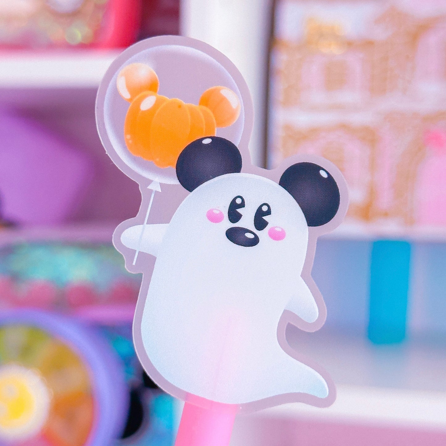 Clear Waterproof Sticker -  Mickey Ghost Balloon