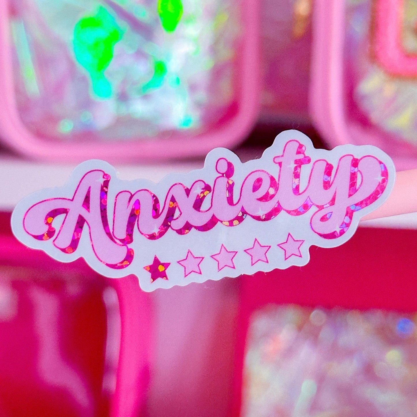 Vinyl Glitter Waterproof Sticker - Anxiety, 1 Star Rating