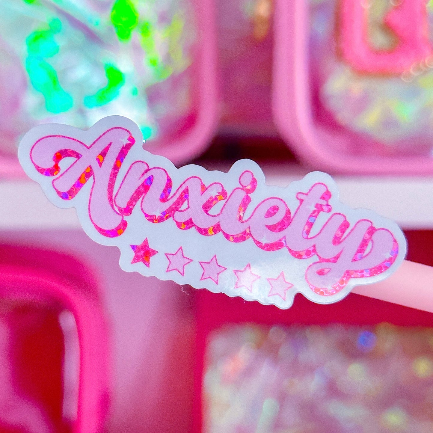 Vinyl Glitter Waterproof Sticker - Anxiety, 1 Star Rating