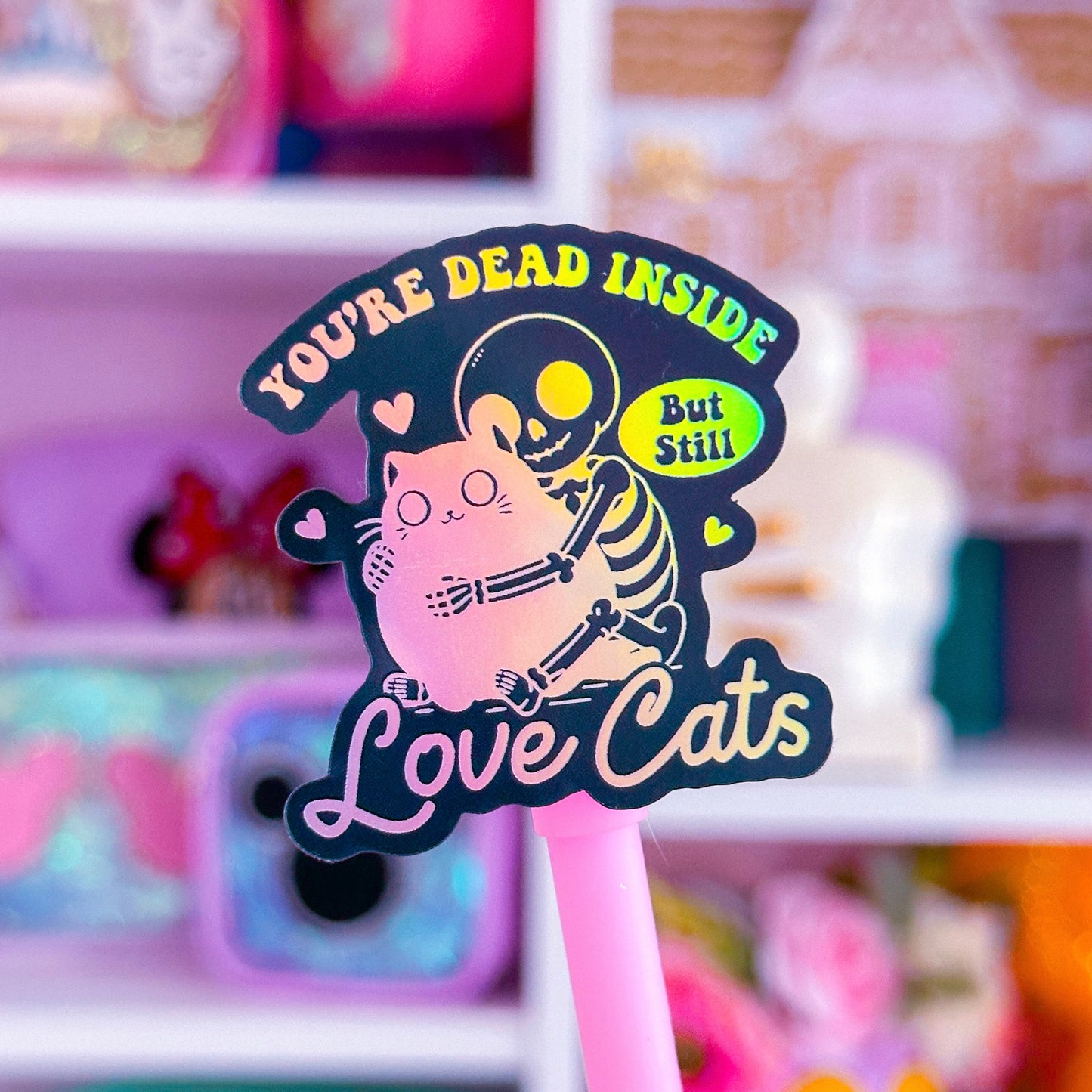 Vinyl Glitter Waterproof Sticker - Dead Inside, But Still Love Cats