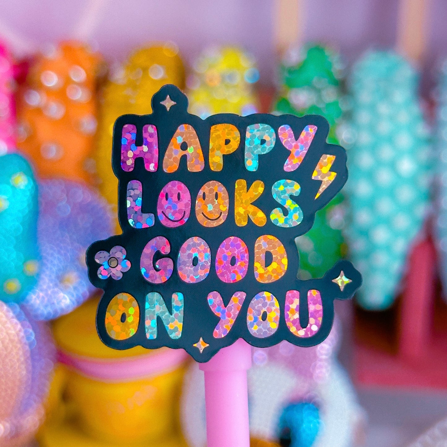 Vinyl Glitter Waterproof Sticker - Happy Looks Good On You