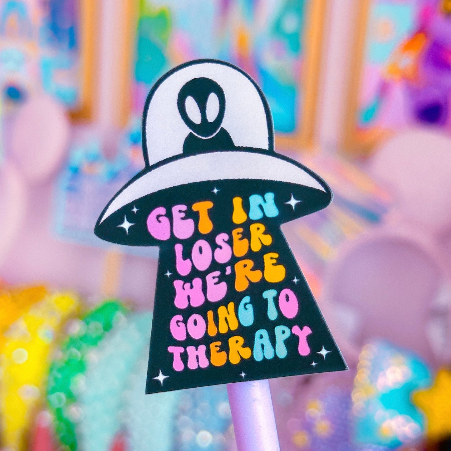 Vinyl Glitter Waterproof Sticker - Therapy Alien