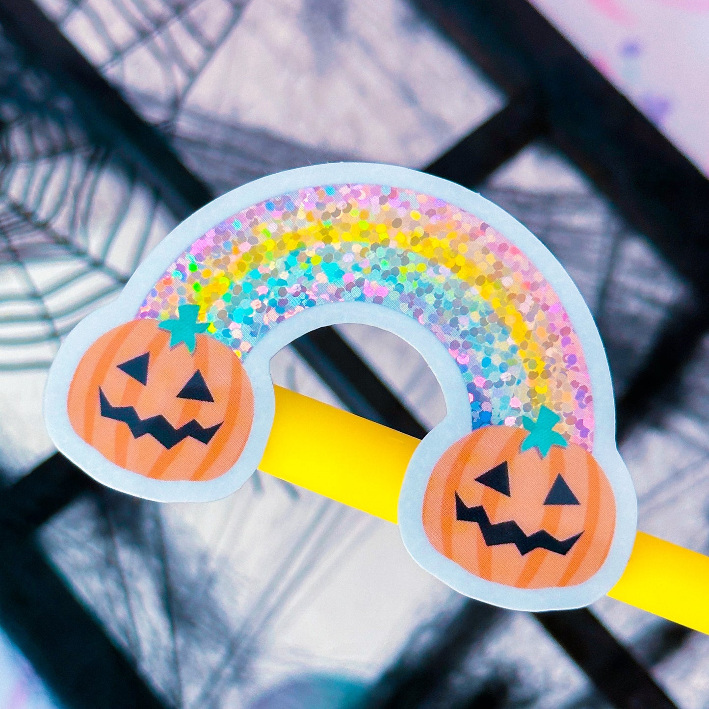 Glitter Waterproof Sticker - Pumpkin Rainbow