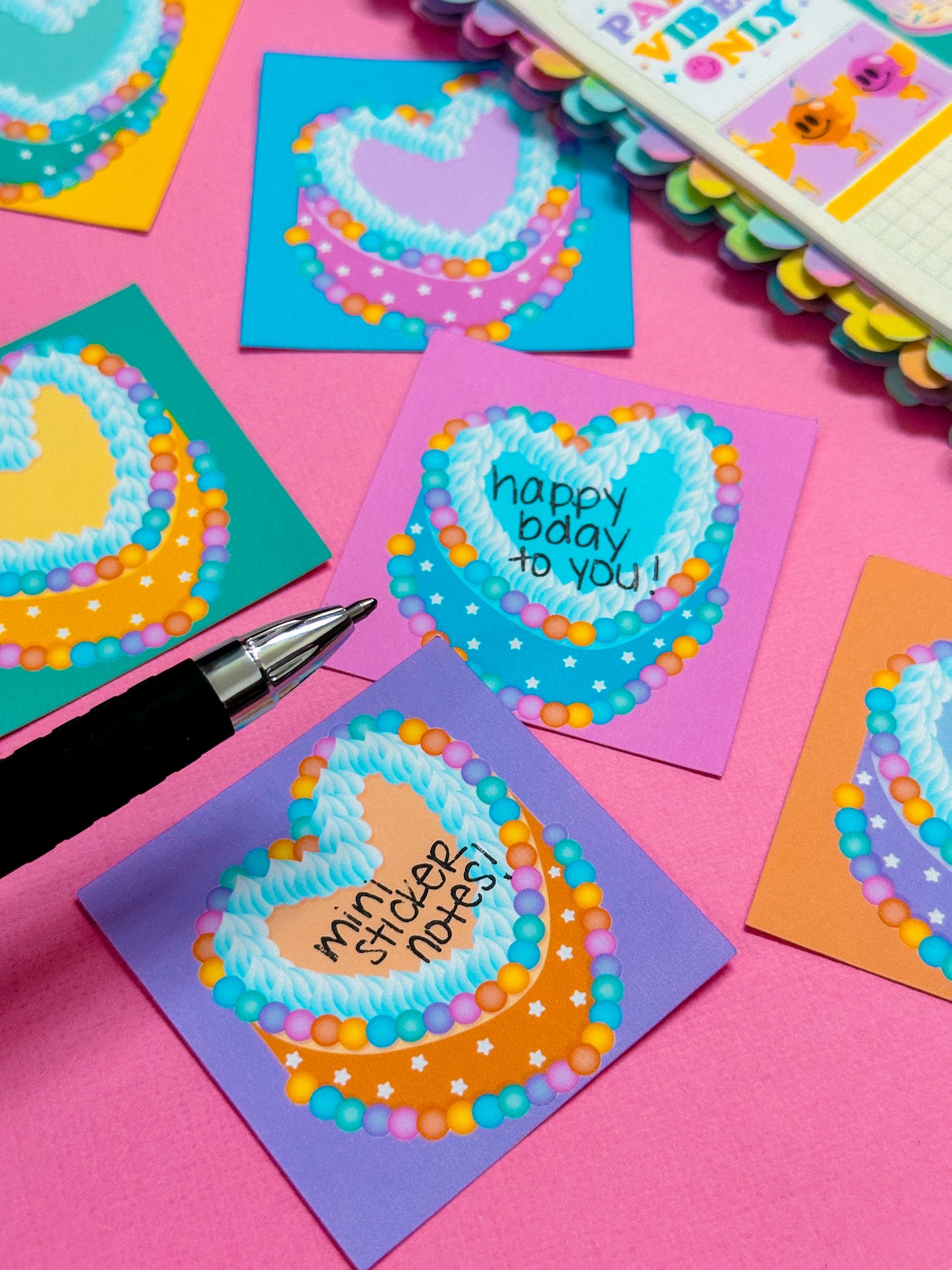 Mini Paper Sticker Notes (Set of 6) - Heart Cakes