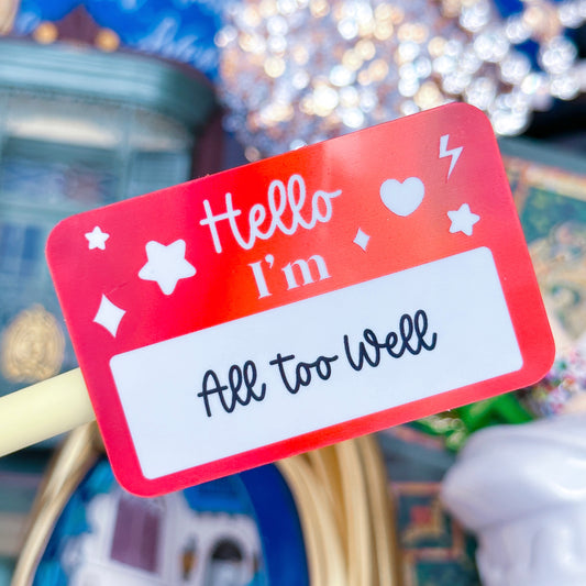 Glitter Waterproof Sticker - Hello Nametag (RED)