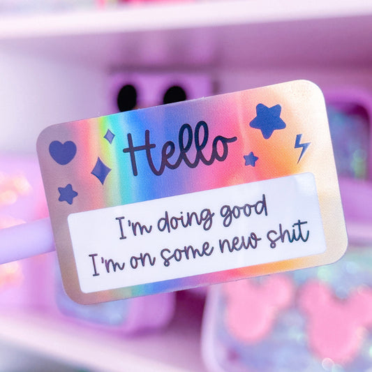 Glitter Waterproof Sticker - Hello Nametag (Silver)