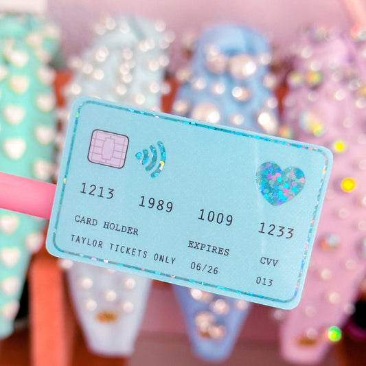 Glitter Waterproof Sticker - Credit Card (Blue)