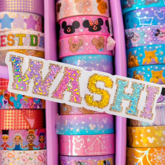 Glitter Waterproof Sticker - Varsity Letters "WASHI"