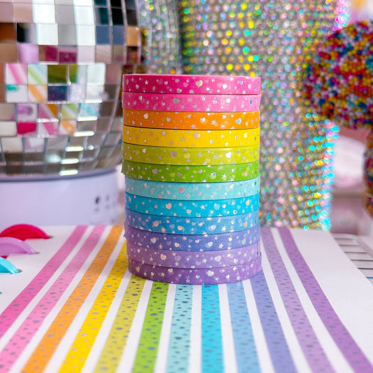 Rainbow Hearts & Stripes Polka Dots Washi Tape Set (#W001