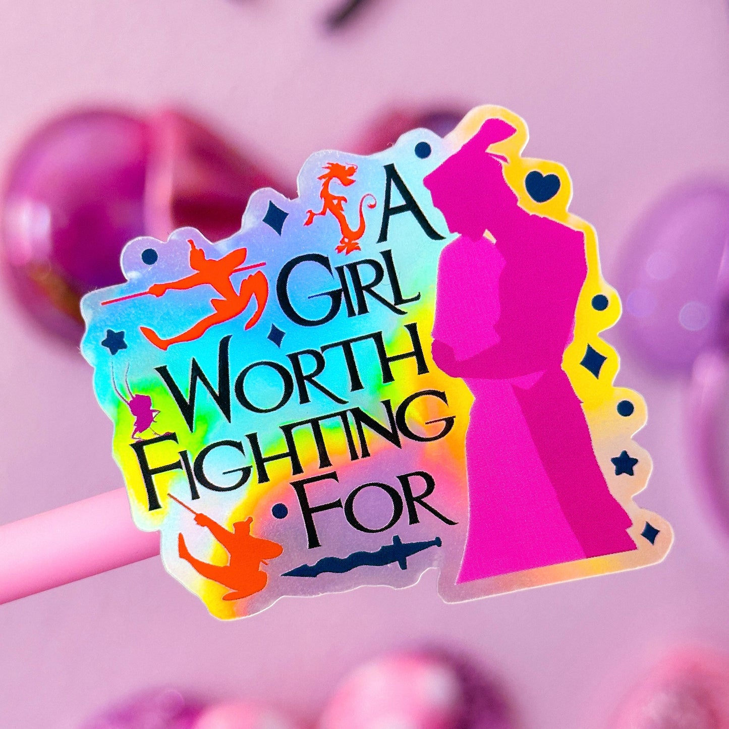 Glitter Waterproof Sticker - A Girl Worth Fighting For (Mulan)