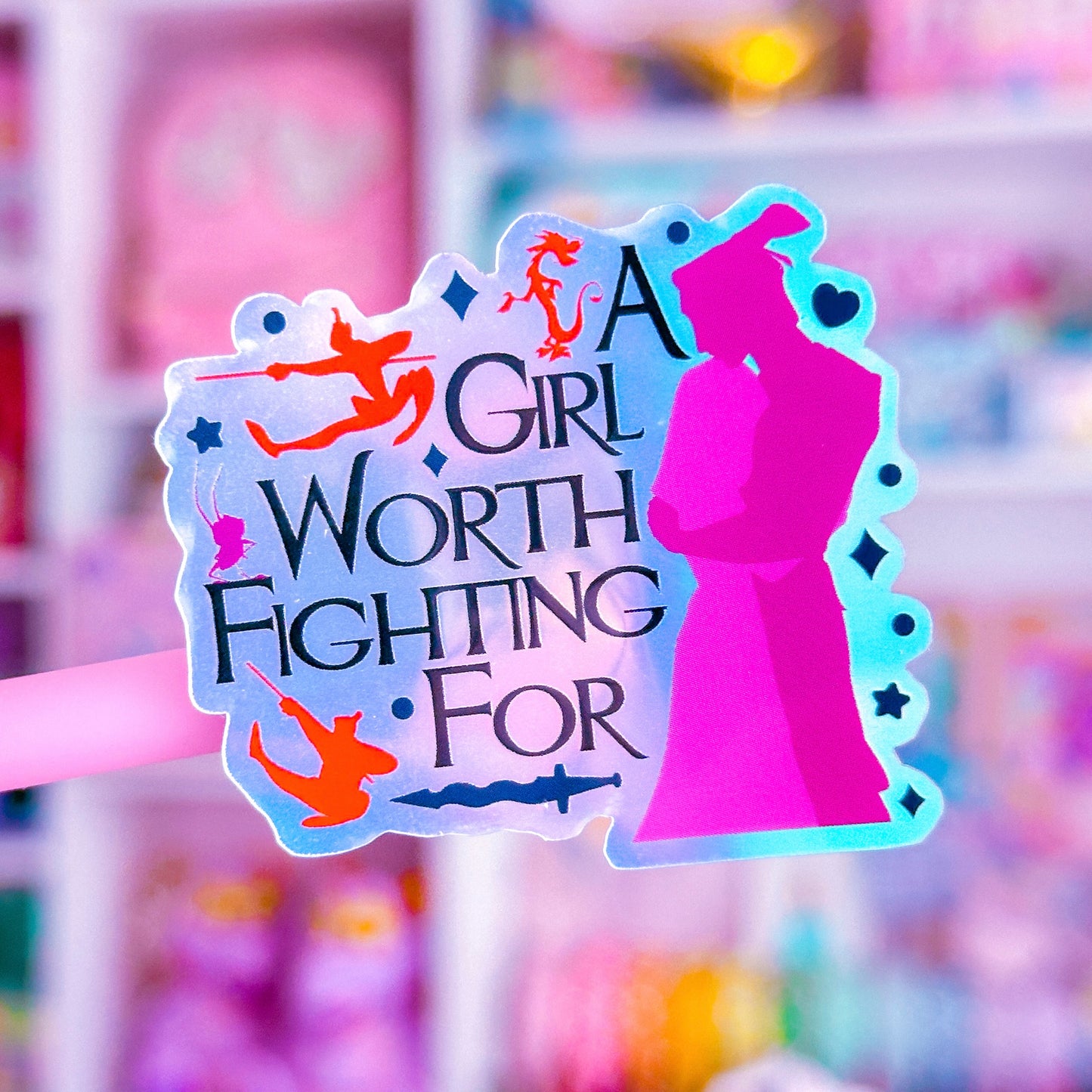 Glitter Waterproof Sticker - A Girl Worth Fighting For (Mulan)