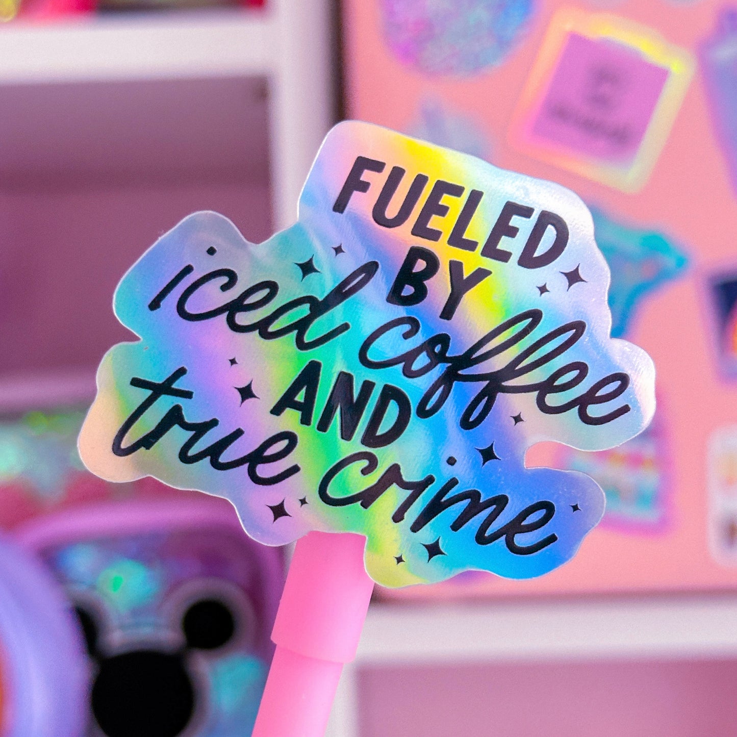 Glitter Waterproof Sticker - Fueled By Coffee & True Crime