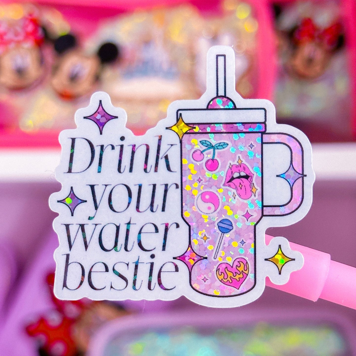 Glitter Waterproof Sticker - Drink Your Water Bestie