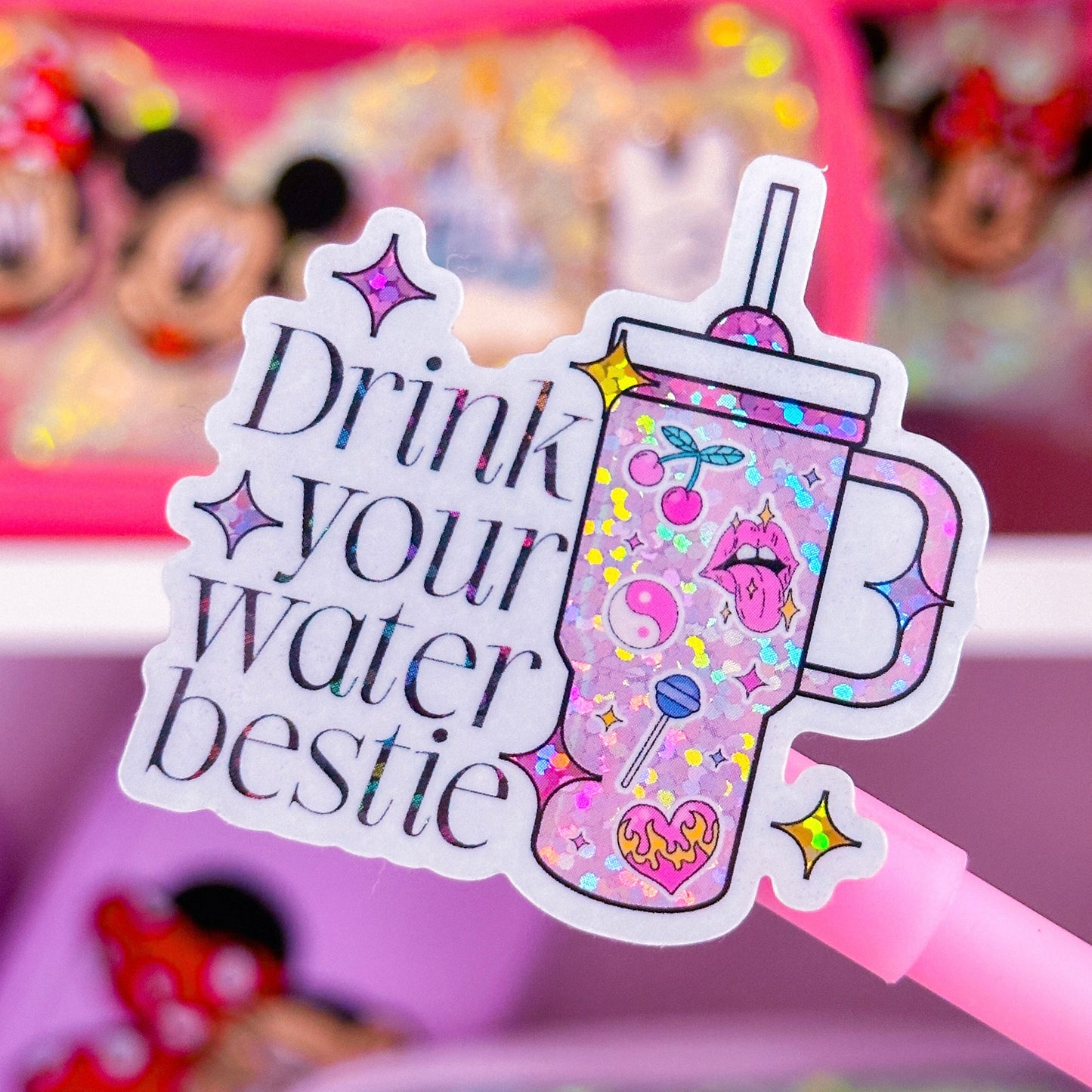 Glitter Waterproof Sticker - Drink Your Water Bestie