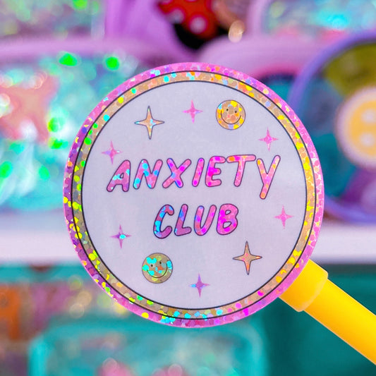 Glitter Waterproof Sticker - Anxiety Club