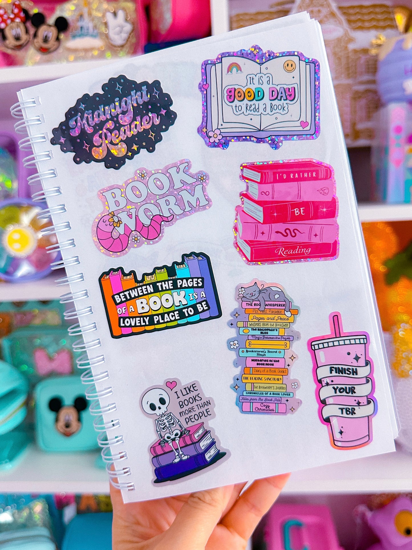 Glitter Waterproof Sticker - Cat Rainbow Stack