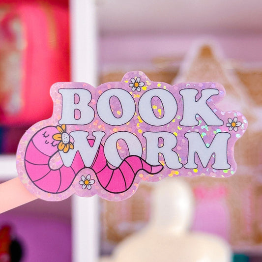 Glitter Waterproof Sticker - Book Worm