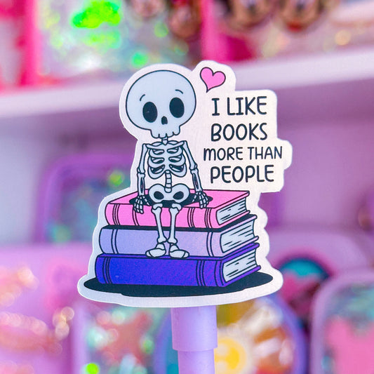 Glitter Waterproof Sticker - Books Over People Skeleton