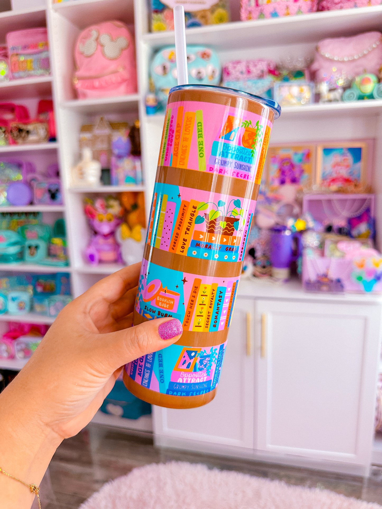 20oz Stainless Steel Skinny Bookish Tumbler - Rainbow Bookshelf