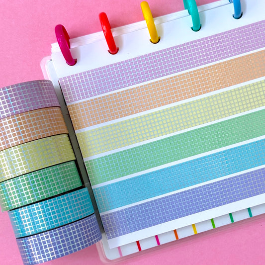 15MM Foiled Washi Tape - Pastel Rainbow Grid