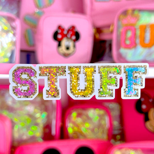 Glitter Waterproof Sticker -  (Varsity Letter) "STUFF"