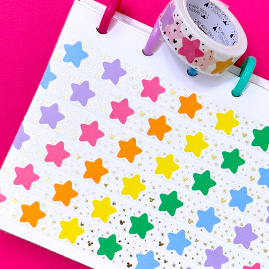 15MM Foiled Washi Tape - BOLD Rainbow Chubby Stars